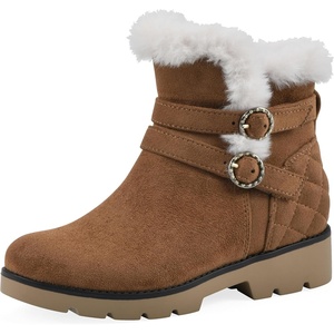 White Mountain Kids Girls’ Giddy Up Faux Fur Trim Bootie(Chestnut/Fabric)