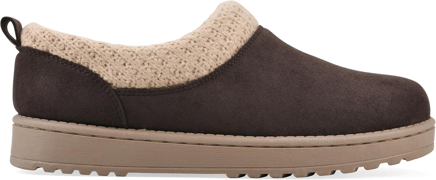 image:imageWHITE MOUNTAIN Womens Iceboat Faux ShearlingLined SlipOn ClogDark Brown Fabric