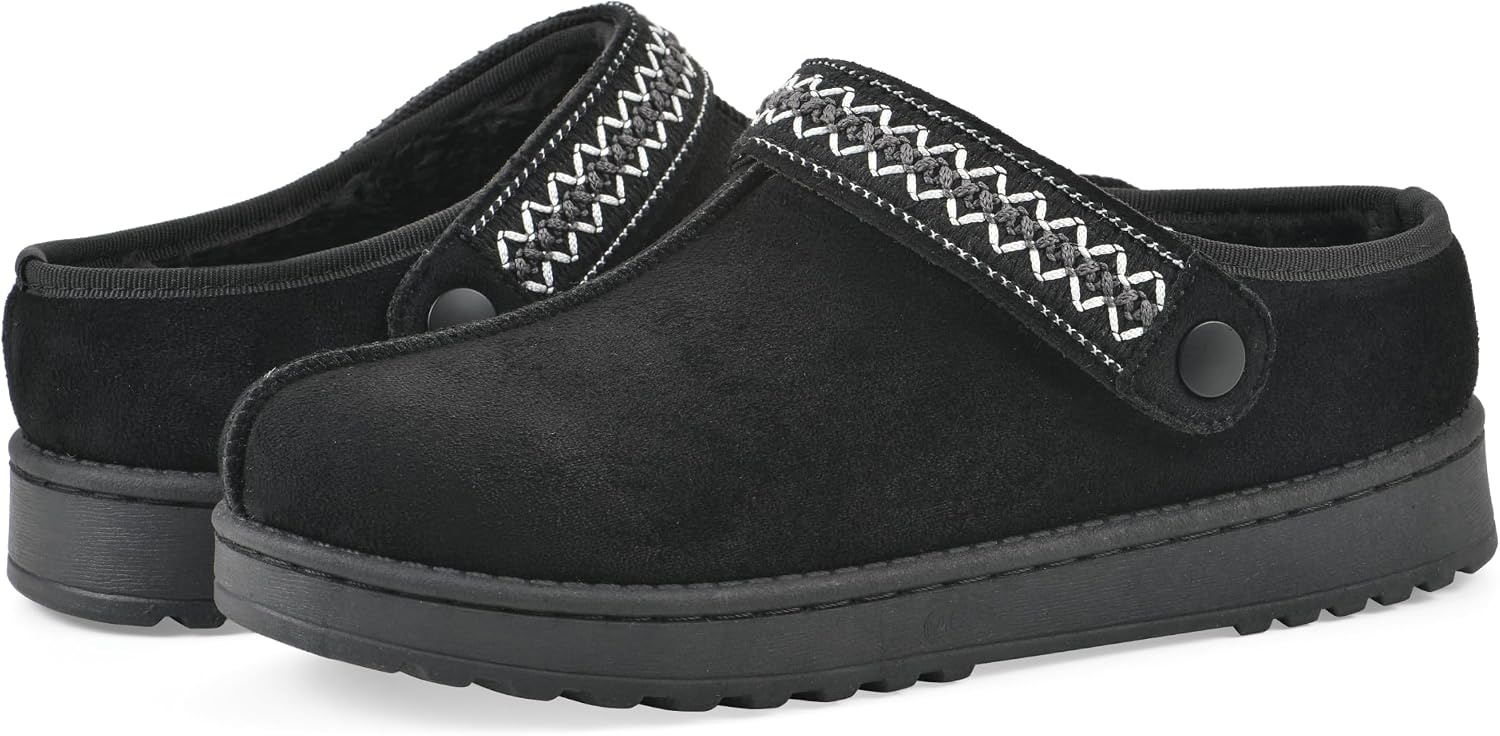 image:imageWHITE MOUNTAIN Womens Incast Adjustable Slinged Faux FurLined SlipOn ClogBlack Fabric