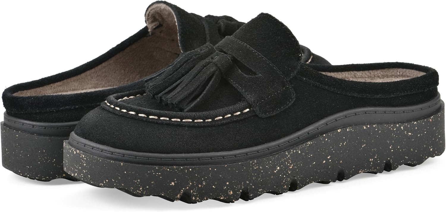 image:imageWHITE MOUNTAIN Womens Vailing Penny LoaferStyle Platform Footbed ClogBlack Suede