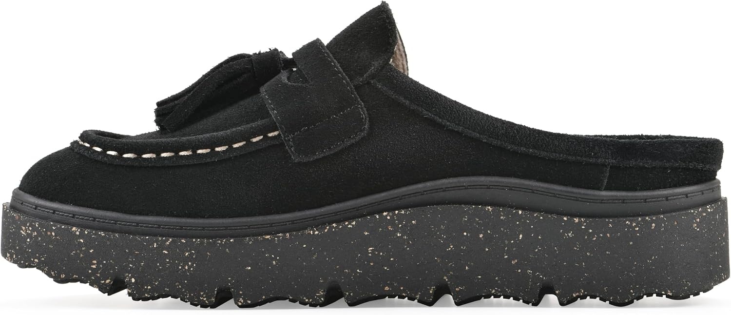 image:imageWHITE MOUNTAIN Womens Vailing Penny LoaferStyle Platform Footbed ClogBlack Suede