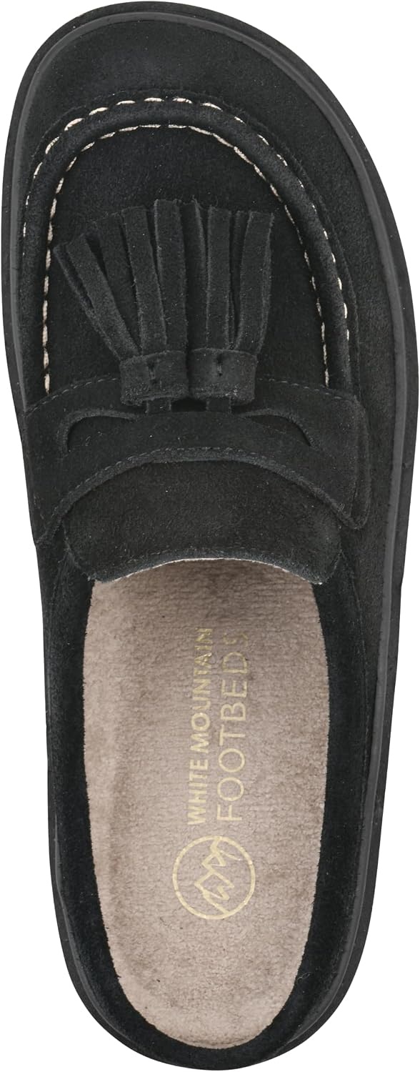 image:imageWHITE MOUNTAIN Womens Vailing Penny LoaferStyle Platform Footbed ClogBlack Suede