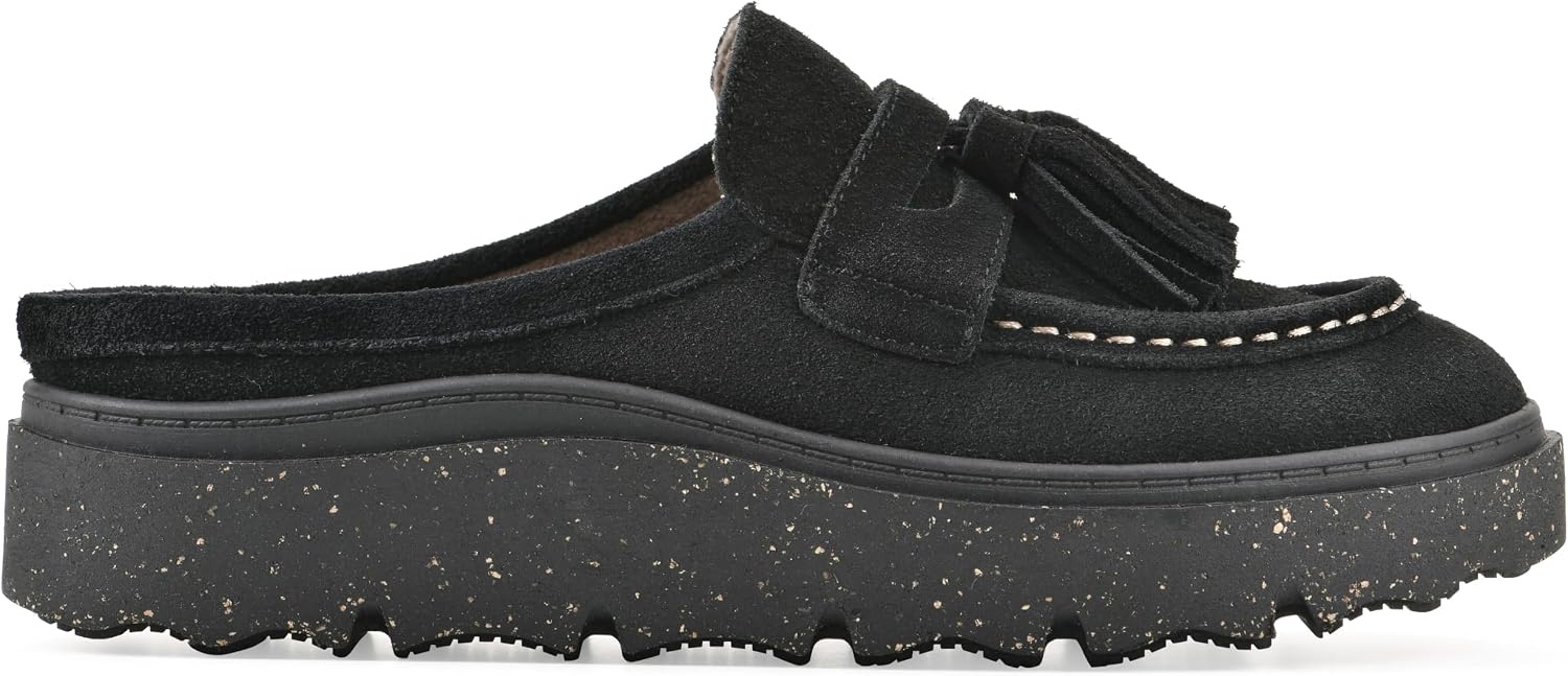 image:imageWHITE MOUNTAIN Womens Vailing Penny LoaferStyle Platform Footbed ClogBlack Suede