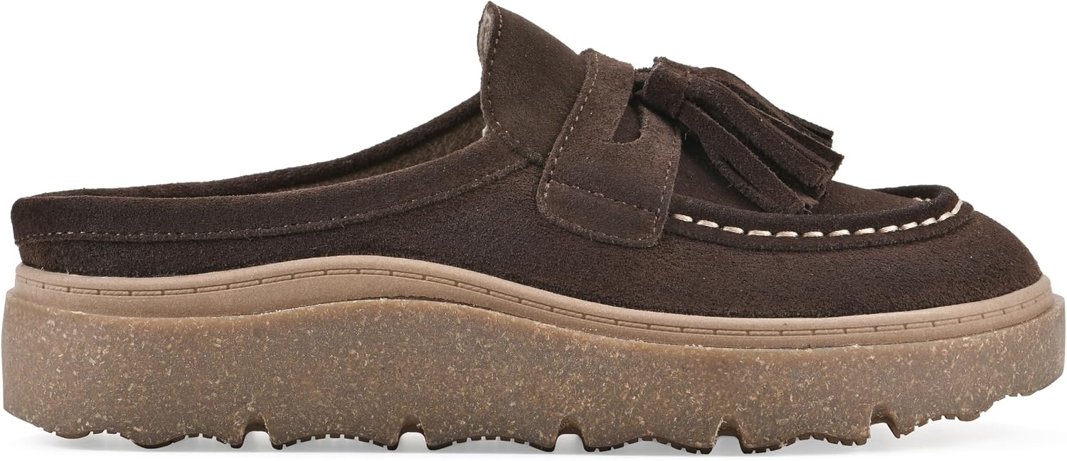 image:imageWHITE MOUNTAIN Womens Vailing Penny LoaferStyle Platform Footbed ClogCoco Brown Suede