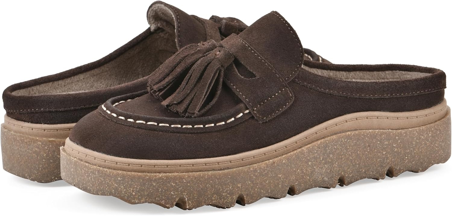 image:imageWHITE MOUNTAIN Womens Vailing Penny LoaferStyle Platform Footbed ClogCoco Brown Suede