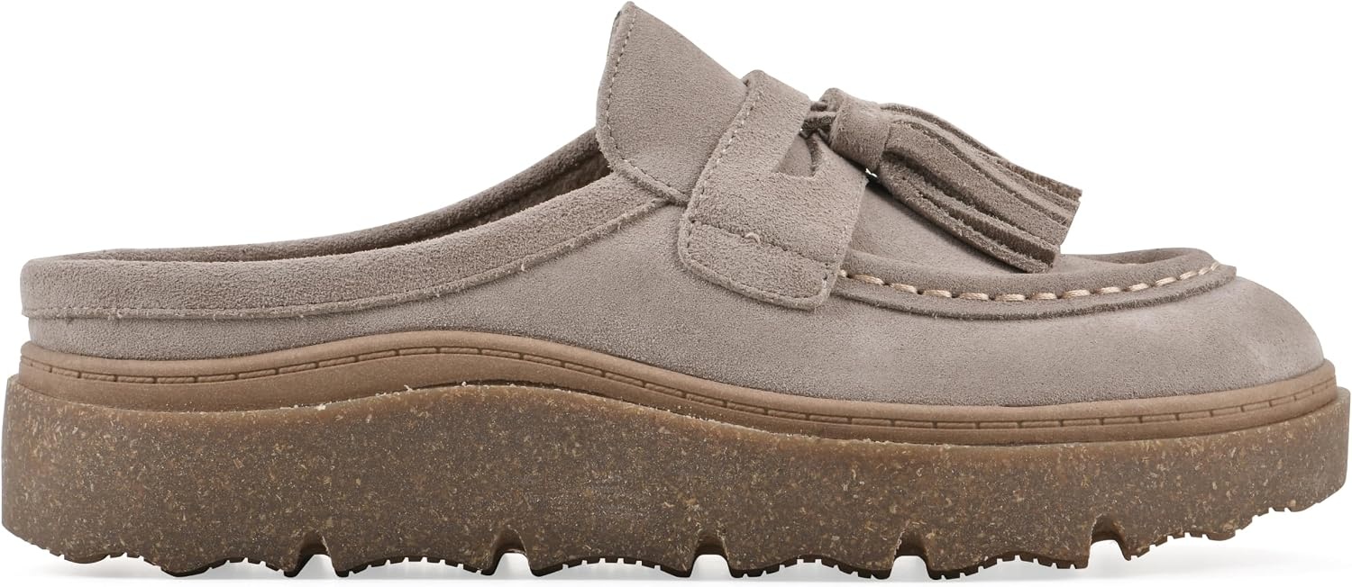 image:imageWHITE MOUNTAIN Womens Vailing Penny LoaferStyle Platform Footbed ClogLight Taupe Suede