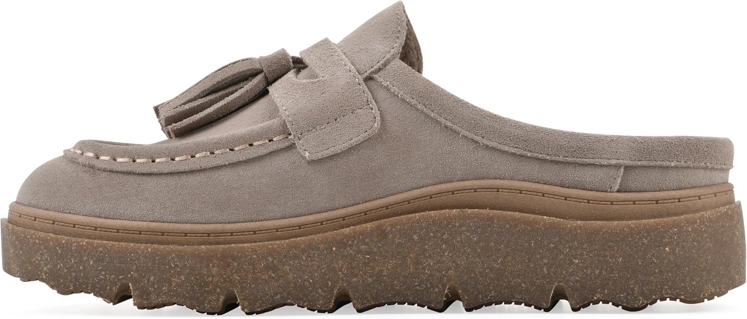 image:imageWHITE MOUNTAIN Womens Vailing Penny LoaferStyle Platform Footbed ClogLight Taupe Suede
