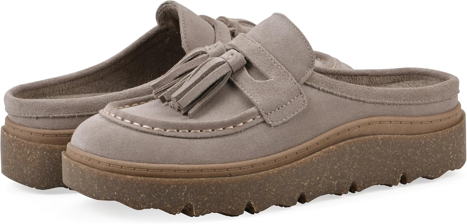 image:imageWHITE MOUNTAIN Womens Vailing Penny LoaferStyle Platform Footbed ClogLight Taupe Suede
