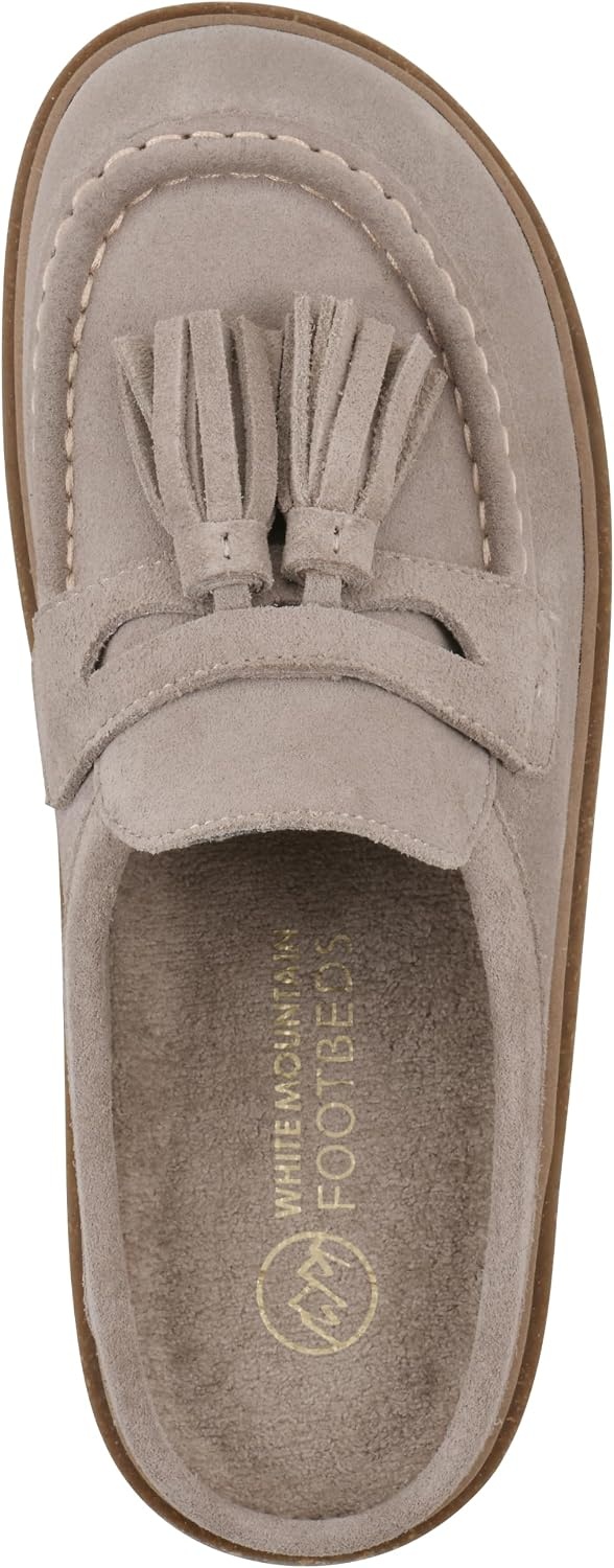 image:imageWHITE MOUNTAIN Womens Vailing Penny LoaferStyle Platform Footbed ClogLight Taupe Suede