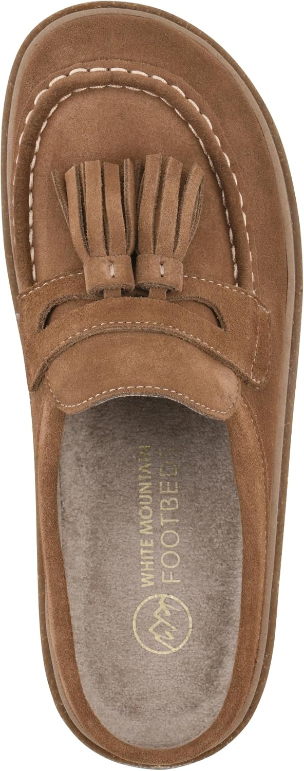 image:imageWHITE MOUNTAIN Womens Vailing Penny LoaferStyle Platform Footbed ClogNew Chestnut Suede