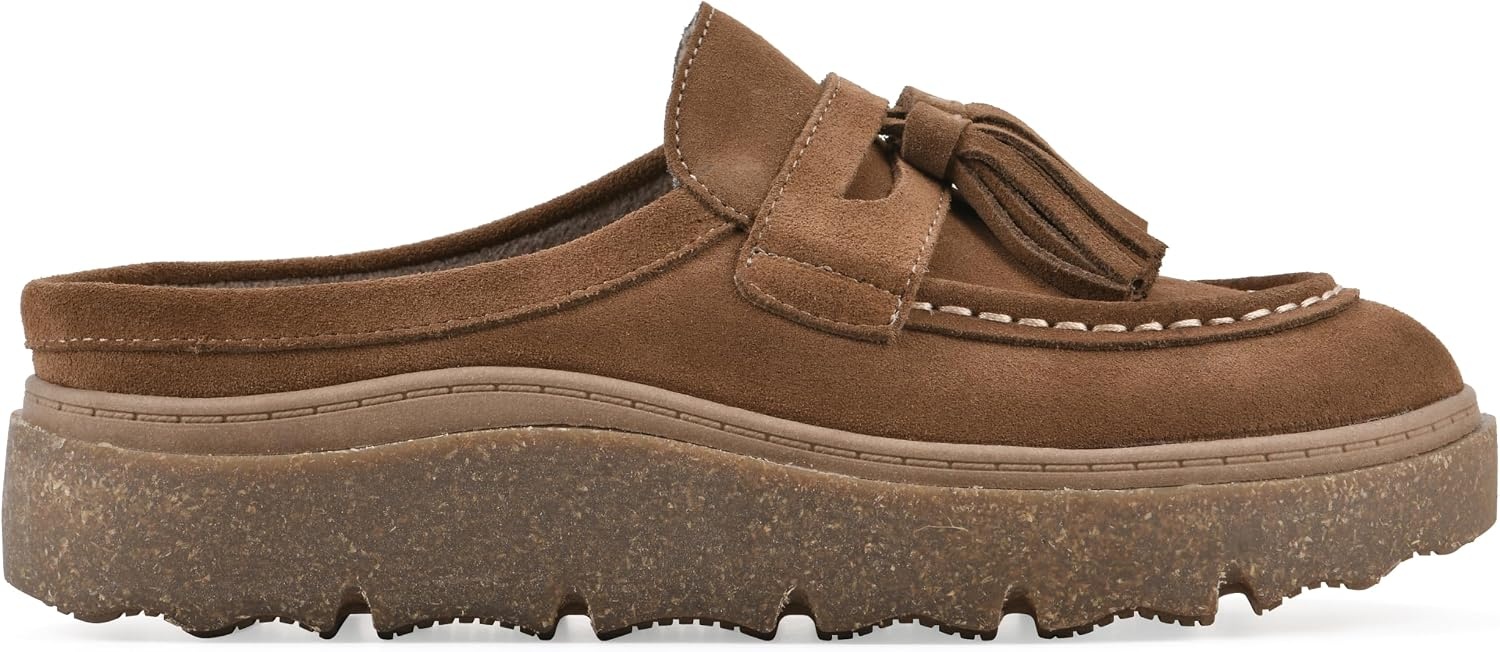 image:imageWHITE MOUNTAIN Womens Vailing Penny LoaferStyle Platform Footbed ClogNew Chestnut Suede