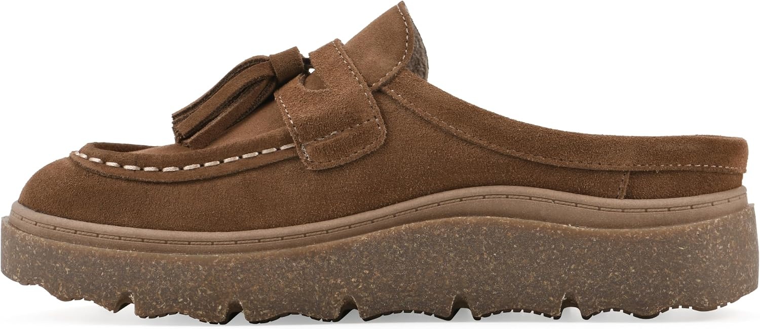 image:imageWHITE MOUNTAIN Womens Vailing Penny LoaferStyle Platform Footbed ClogNew Chestnut Suede