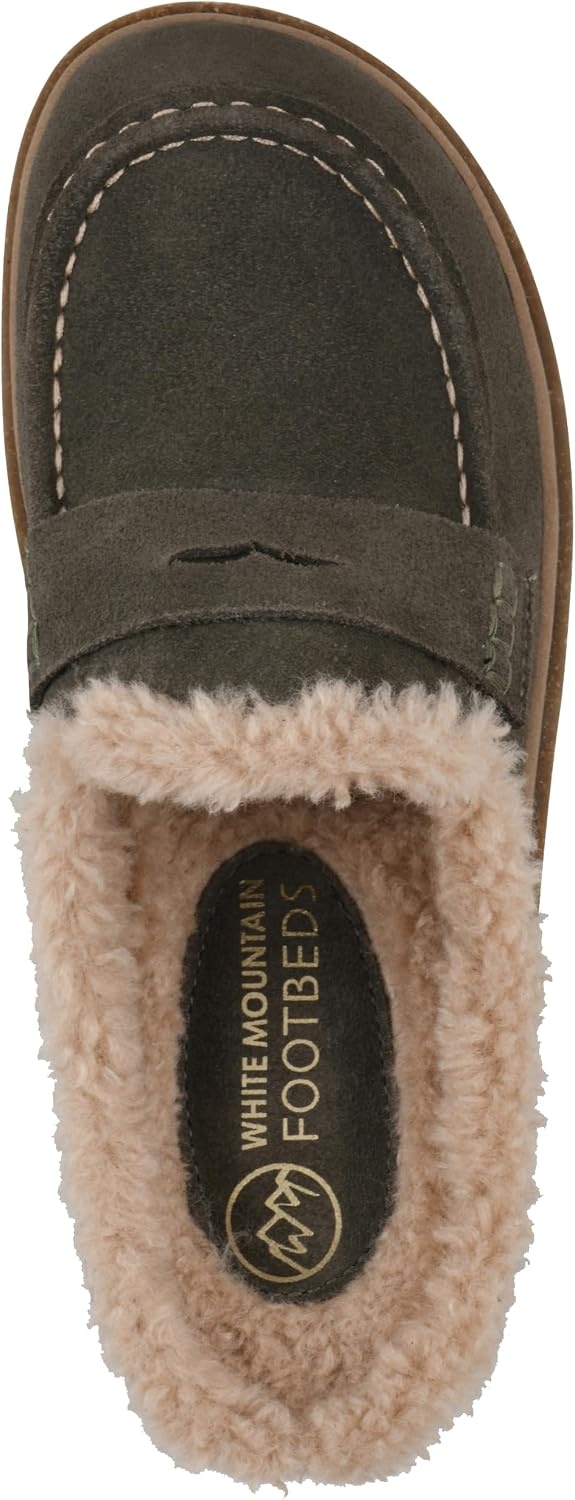 image:imageWHITE MOUNTAIN Womens Vayva Penny LoaferStyle Faux FurLined Platform ClogArmy Suede