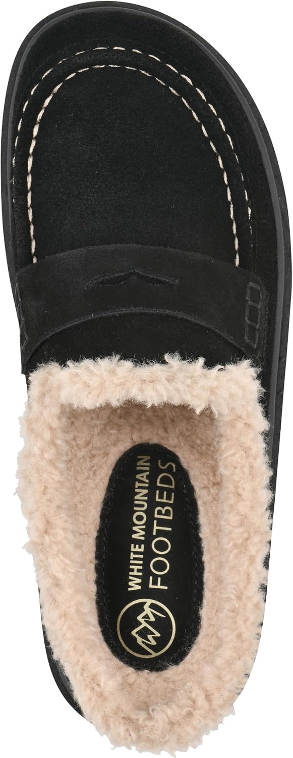 image:imageWHITE MOUNTAIN Womens Vayva Penny LoaferStyle Faux FurLined Platform ClogBlack Suede