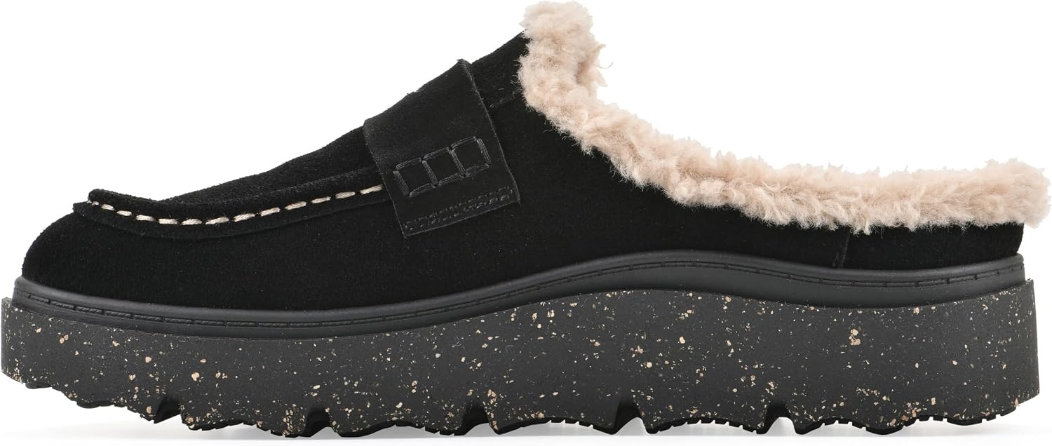 image:imageWHITE MOUNTAIN Womens Vayva Penny LoaferStyle Faux FurLined Platform ClogBlack Suede