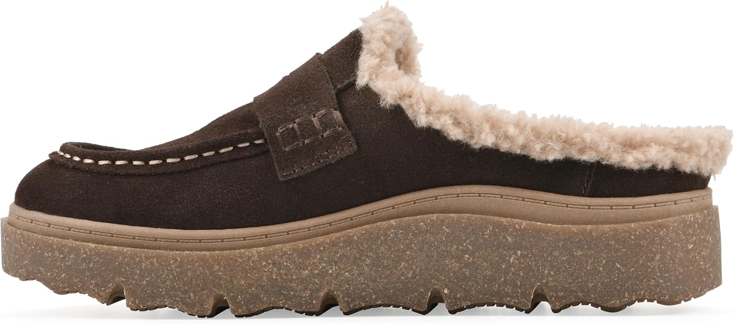 image:imageWHITE MOUNTAIN Womens Vayva Penny LoaferStyle Faux FurLined Platform ClogCoco Brown Suede