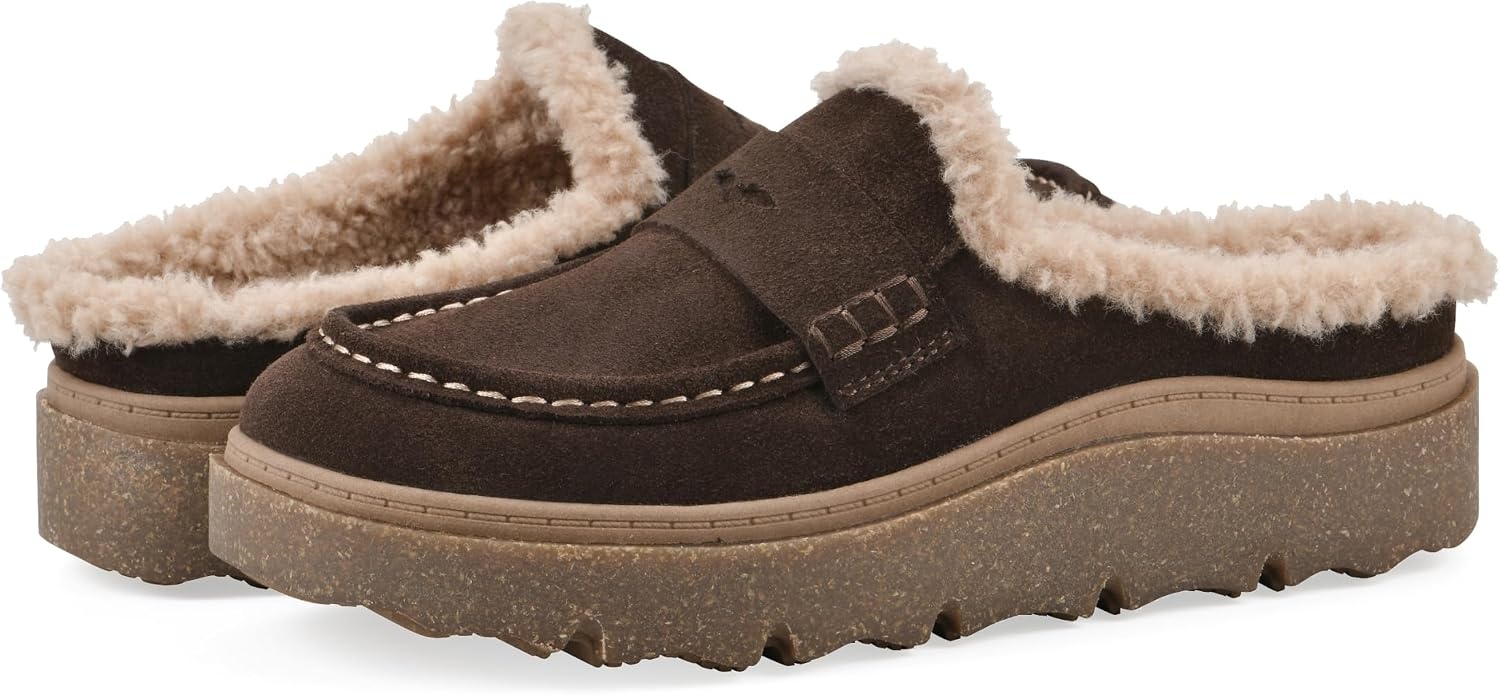 image:imageWHITE MOUNTAIN Womens Vayva Penny LoaferStyle Faux FurLined Platform ClogCoco Brown Suede