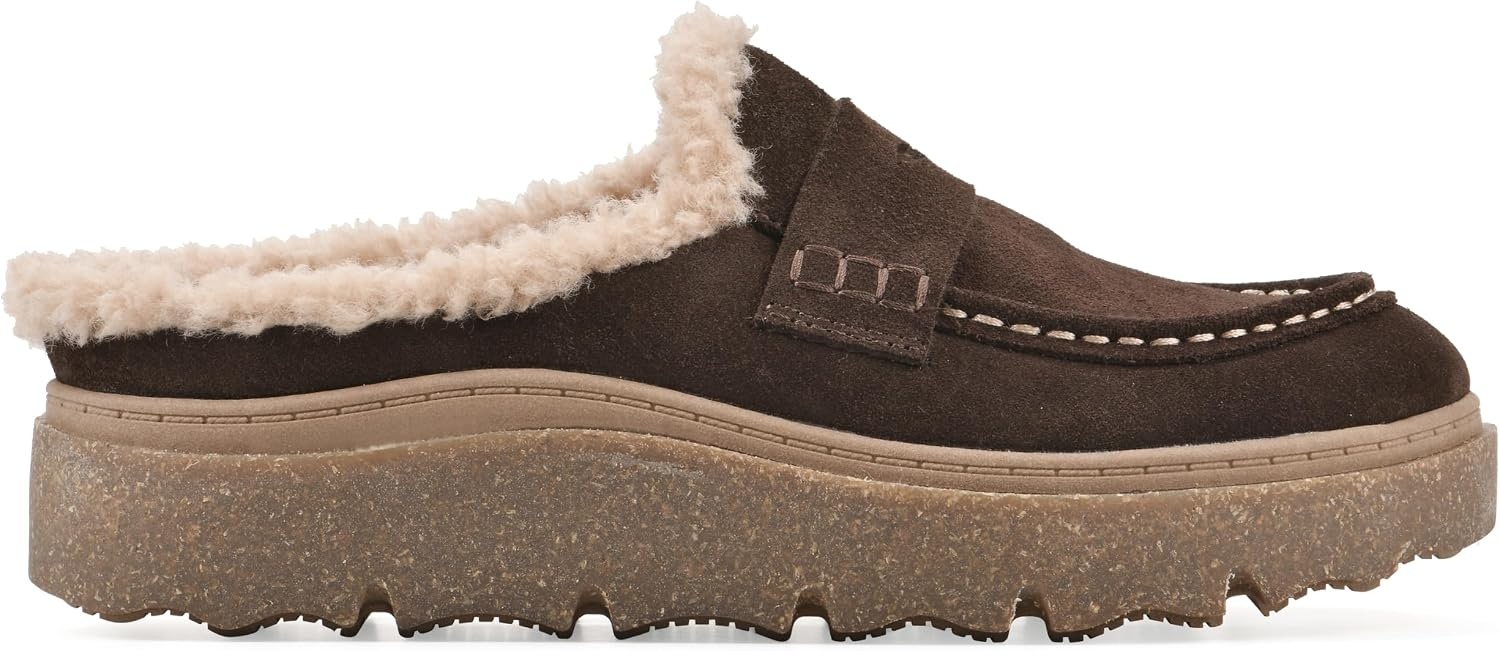 image:imageWHITE MOUNTAIN Womens Vayva Penny LoaferStyle Faux FurLined Platform ClogCoco Brown Suede