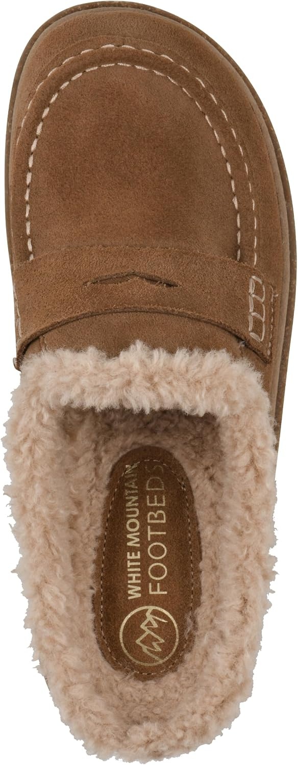 image:imageWHITE MOUNTAIN Womens Vayva Penny LoaferStyle Faux FurLined Platform ClogNew Chestnut Suede