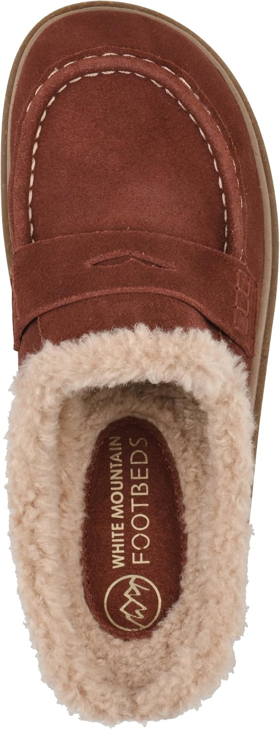 image:imageWHITE MOUNTAIN Womens Vayva Penny LoaferStyle Faux FurLined Platform ClogRust Suede