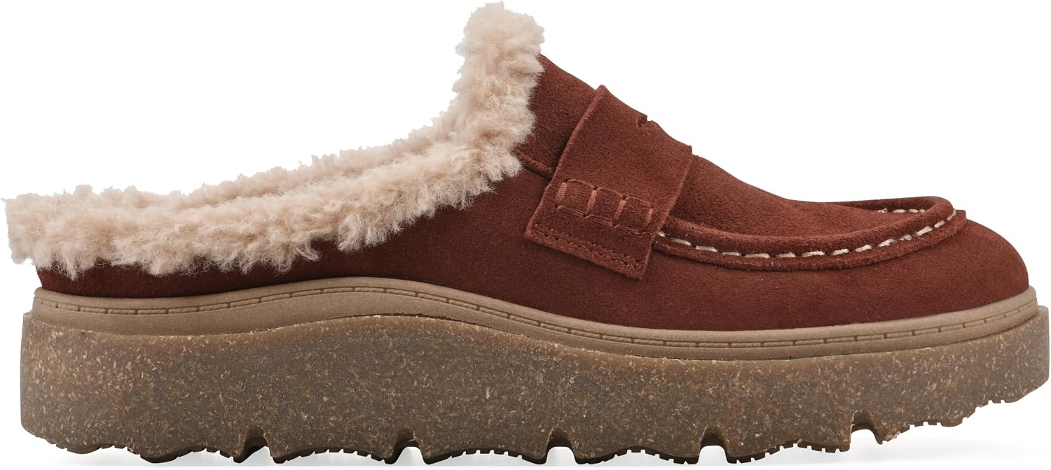 image:imageWHITE MOUNTAIN Womens Vayva Penny LoaferStyle Faux FurLined Platform ClogRust Suede