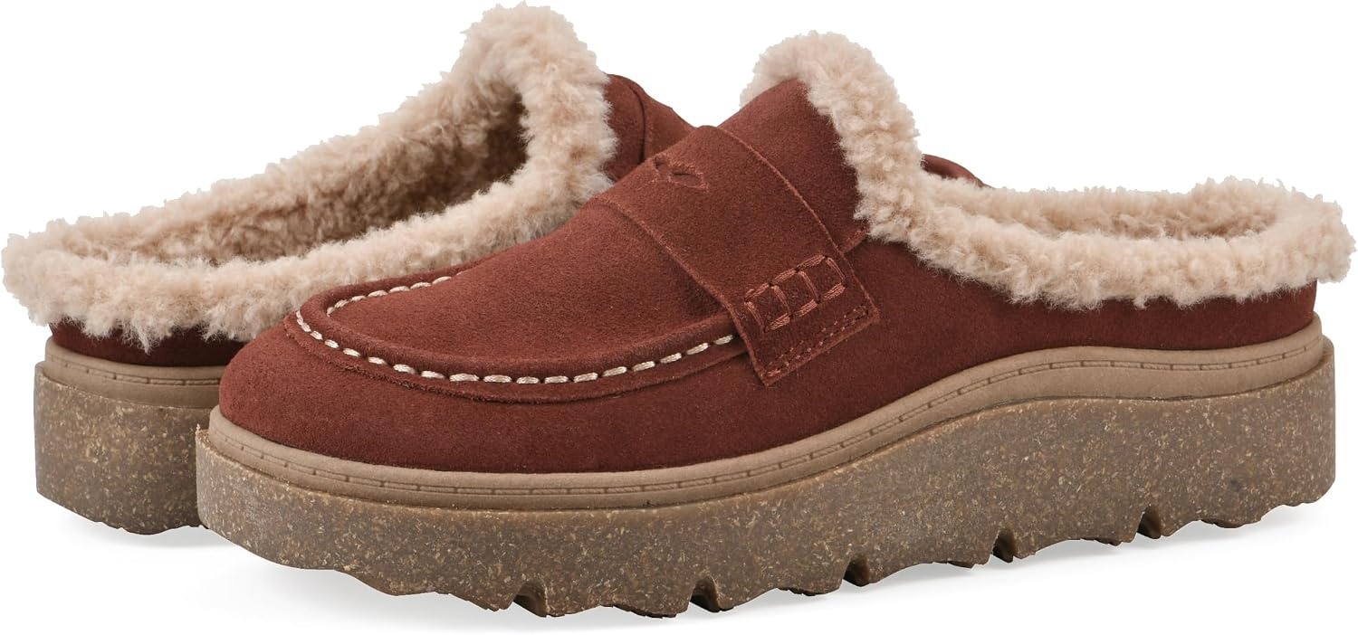 image:imageWHITE MOUNTAIN Womens Vayva Penny LoaferStyle Faux FurLined Platform ClogRust Suede