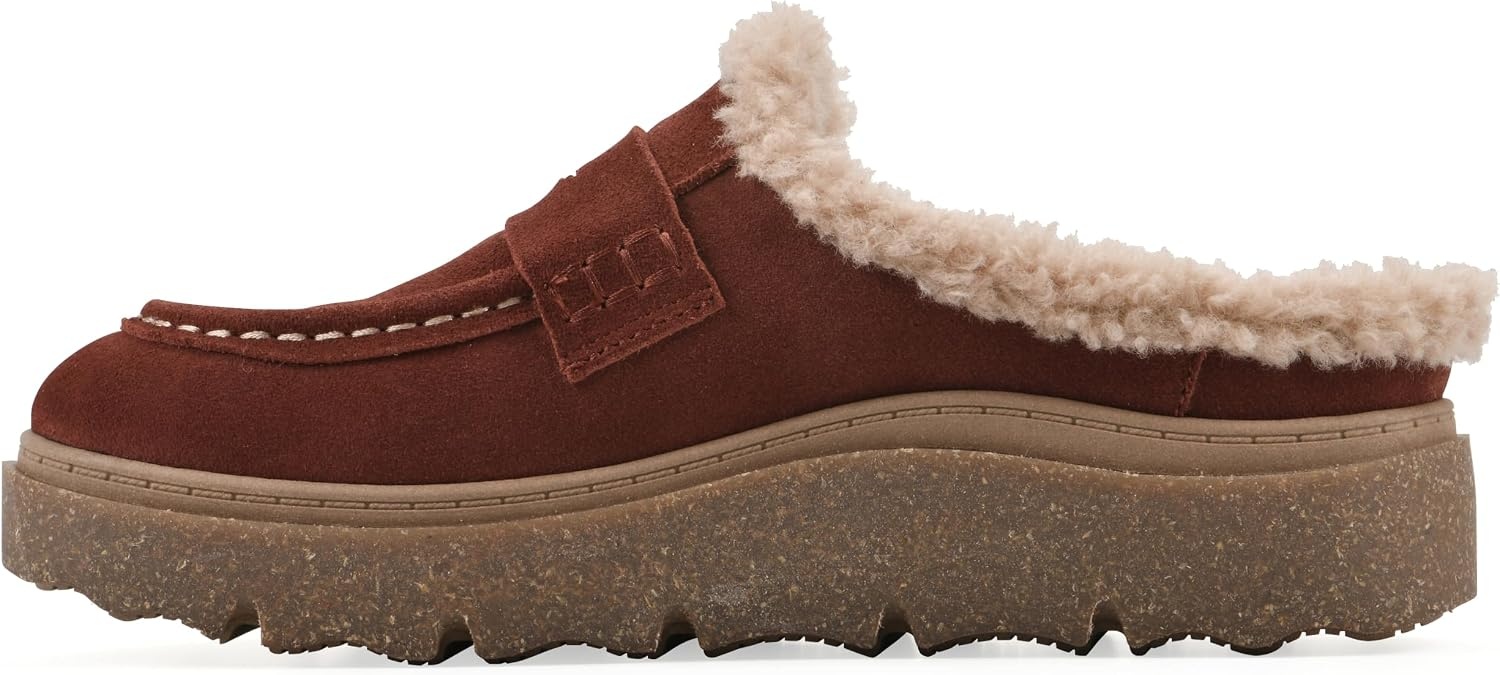 image:imageWHITE MOUNTAIN Womens Vayva Penny LoaferStyle Faux FurLined Platform ClogRust Suede