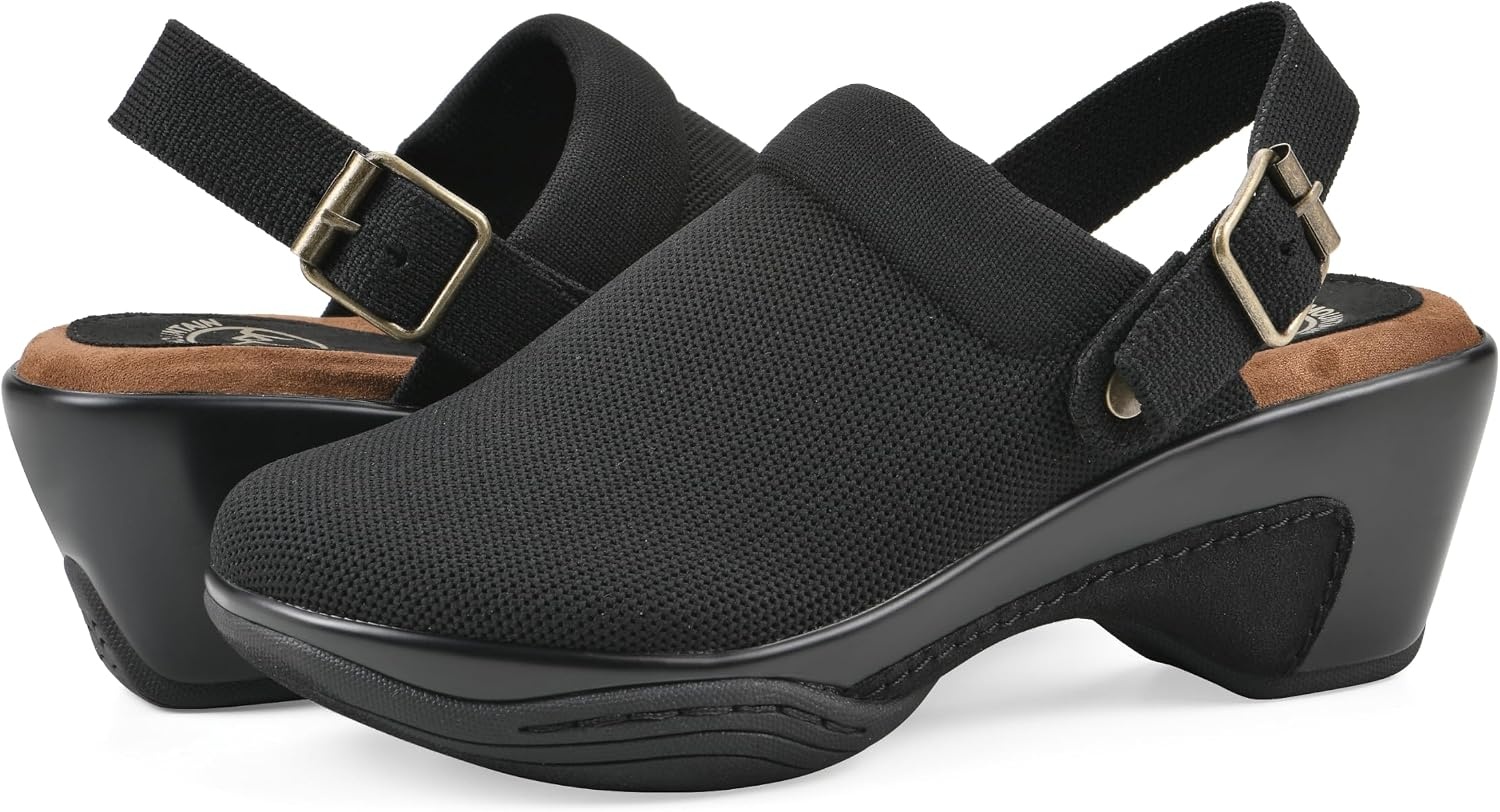 image:imageWHITE MOUNTAIN Womens Viable SlingBuckle Platform ClogBlack Fabric