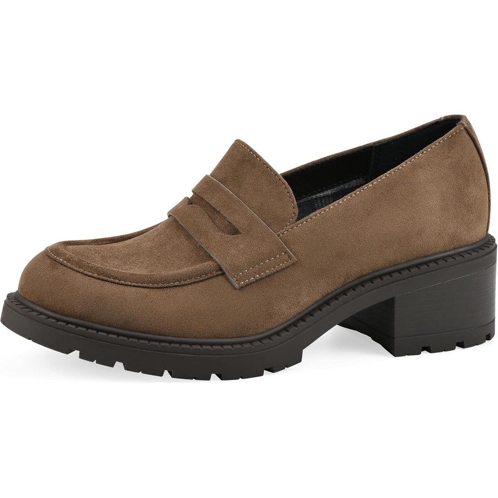 image:imageWHITE MOUNTAIN Womens Brigetty Heeled Penny LoaferDark Taupe Fabric