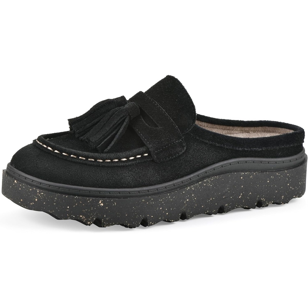 image:imageWHITE MOUNTAIN Womens Vailing Penny LoaferStyle Platform Footbed ClogBlack Suede