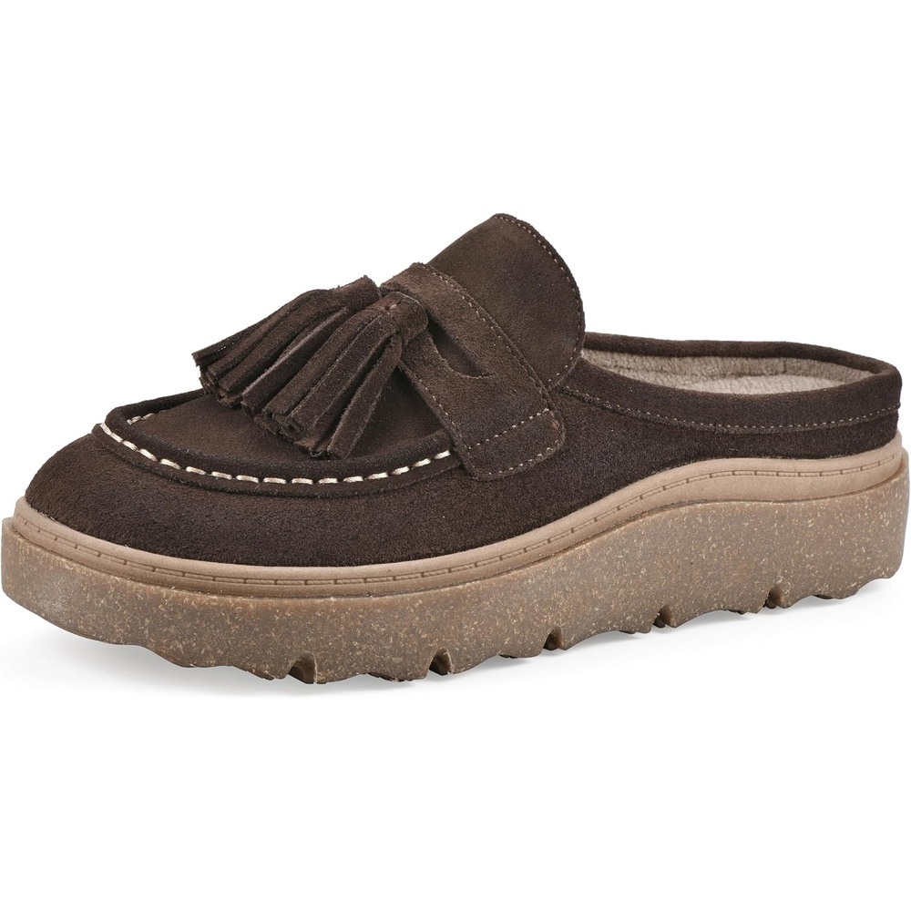 image:imageWHITE MOUNTAIN Womens Vailing Penny LoaferStyle Platform Footbed ClogCoco Brown Suede