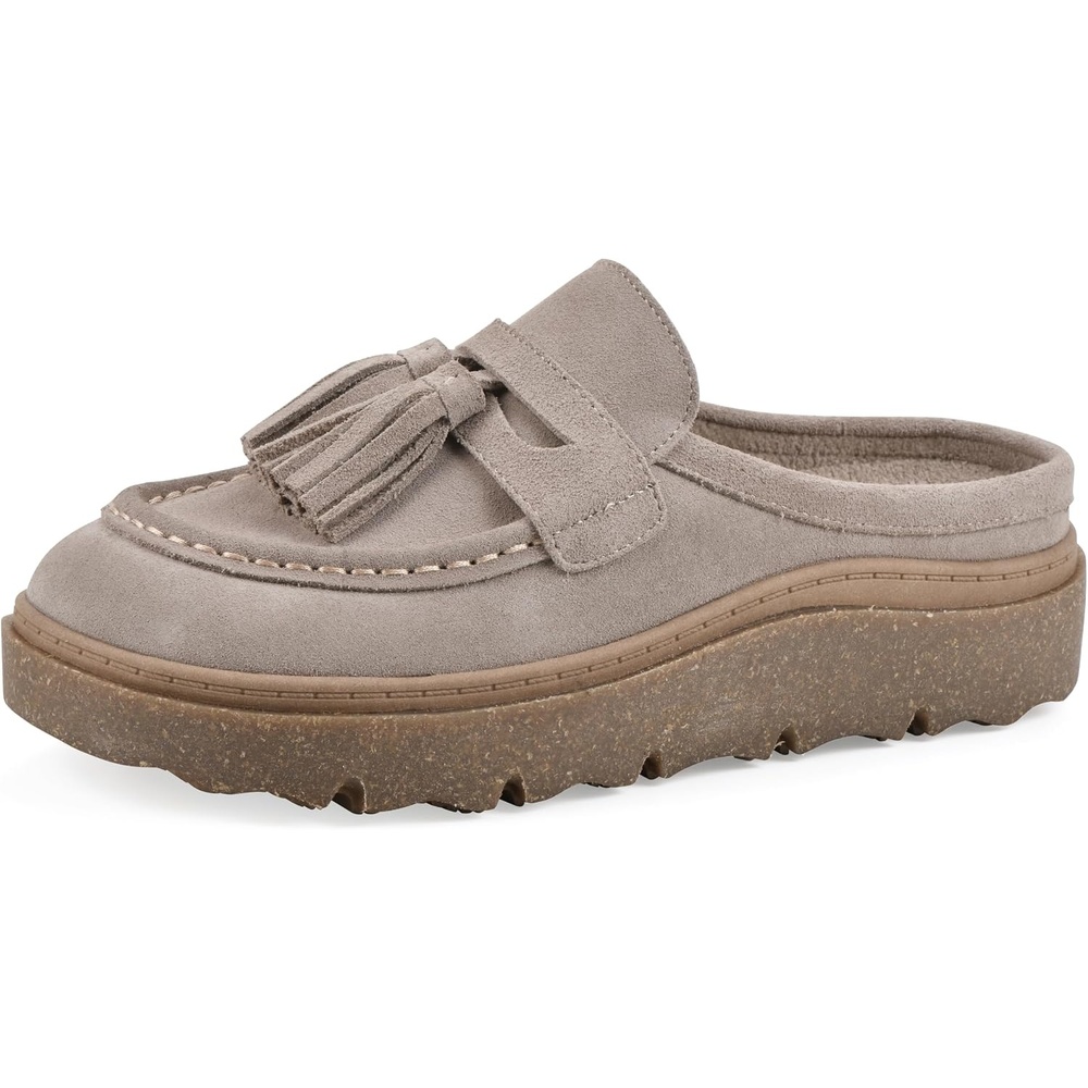 image:imageWHITE MOUNTAIN Womens Vailing Penny LoaferStyle Platform Footbed ClogLight Taupe Suede