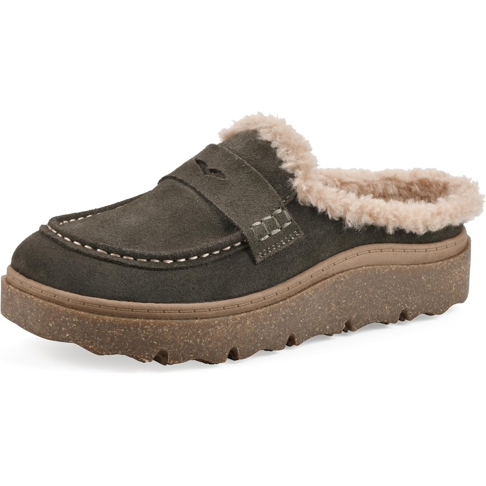 image:imageWHITE MOUNTAIN Womens Vayva Penny LoaferStyle Faux FurLined Platform ClogArmy Suede