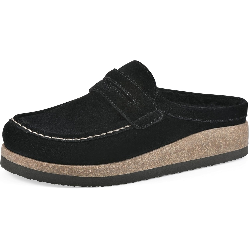 image:imageWhite Mountain Womens Brinlee MuleBlack Suede Faux Shearling