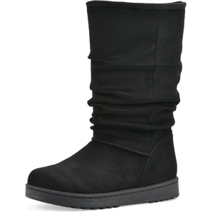 WHITE MOUNTAIN Women’s Icequake Faux Fur-Lined Ruched Mid Shaft Bootie(Black)