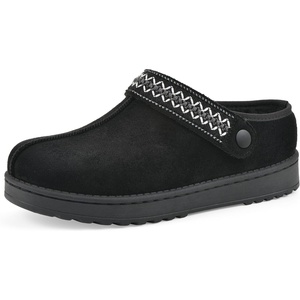 WHITE MOUNTAIN Women’s Incast Adjustable Slinged Faux Fur-Lined Slip-On Clog(Black Fabric)