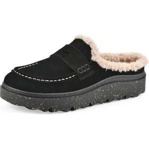 WHITE MOUNTAIN Women’s Vayva Penny Loafer-Style Faux Fur-Lined Platform Clog(Black Suede)