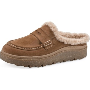 WHITE MOUNTAIN Women’s Vayva Penny Loafer-Style Faux Fur-Lined Platform Clog(New Chestnut Suede)