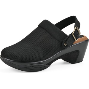 WHITE MOUNTAIN Women’s Viable Sling-Buckle Platform Clog(Black Fabric)