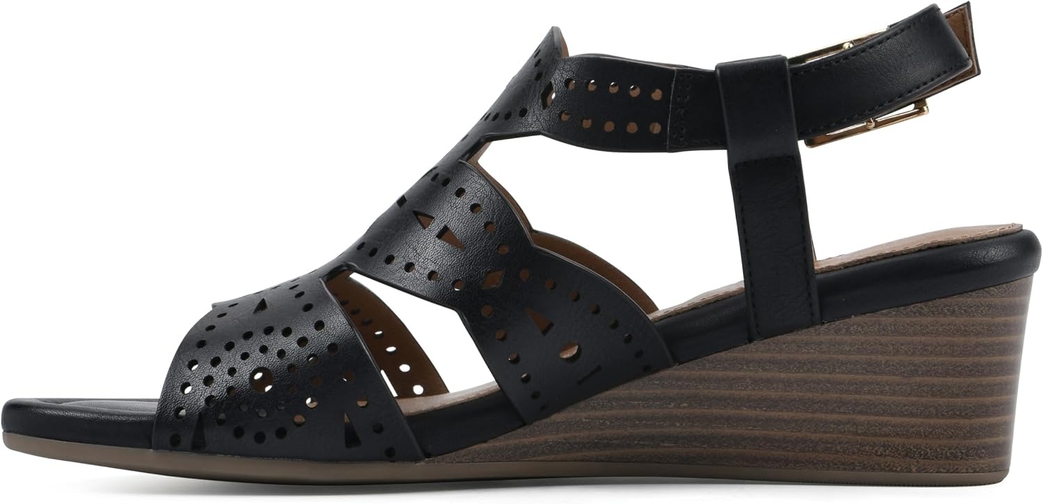 image:imageWHITE MOUNTAIN Womens Brush Up Wedge SandalBlackBurnSmooth