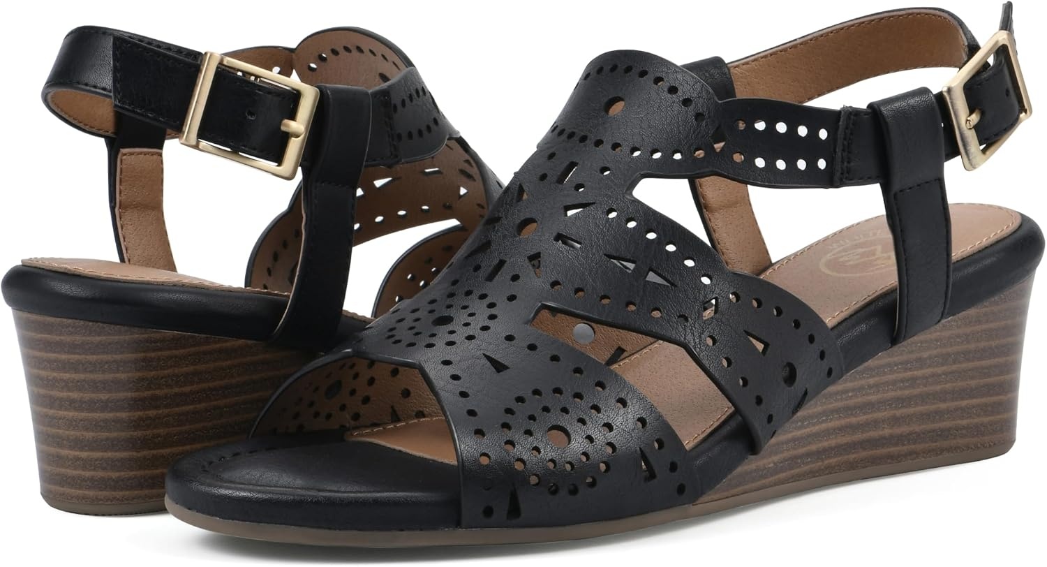 image:imageWHITE MOUNTAIN Womens Brush Up Wedge SandalBlackBurnSmooth