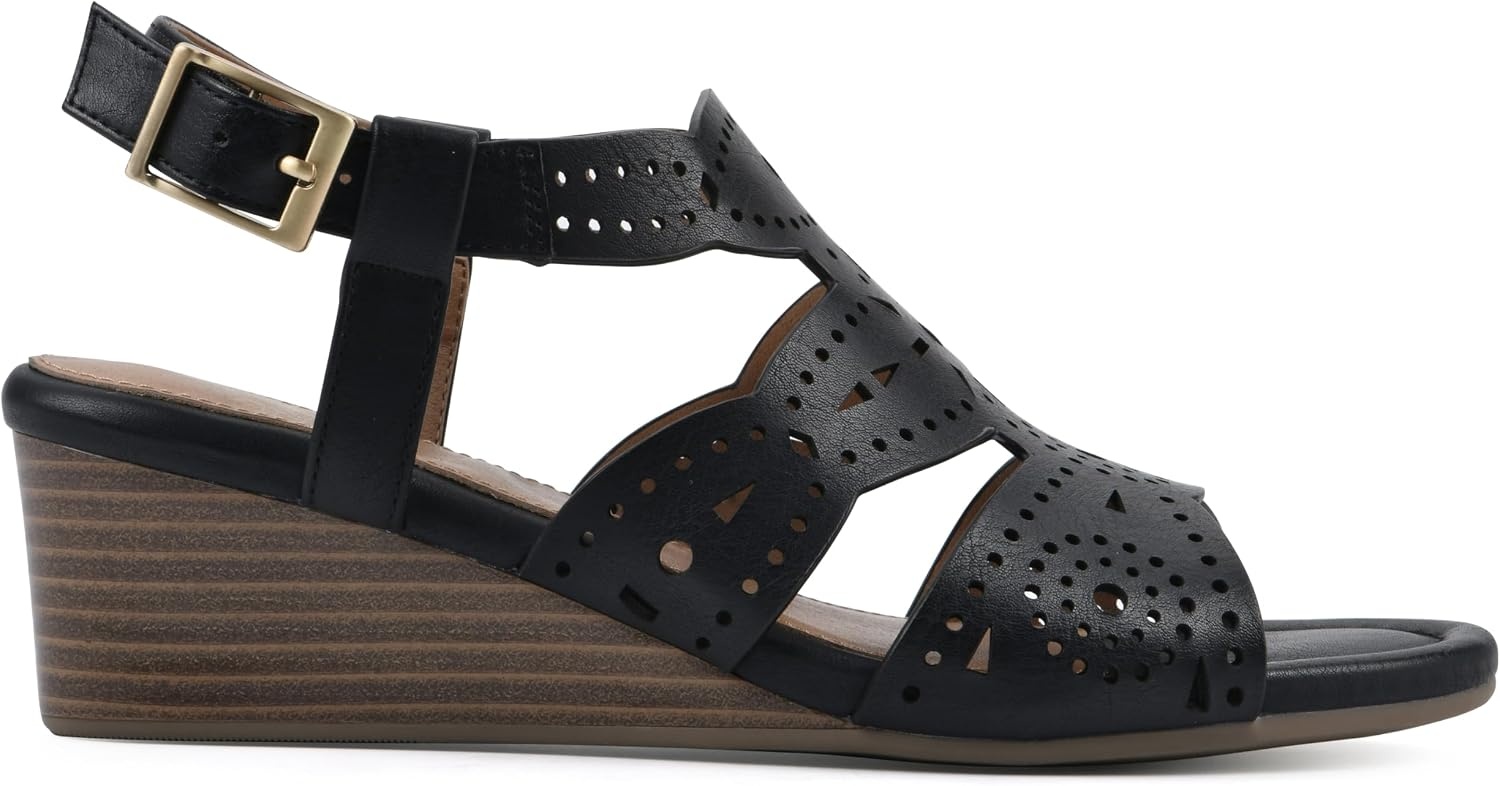 image:imageWHITE MOUNTAIN Womens Brush Up Wedge SandalBlackBurnSmooth