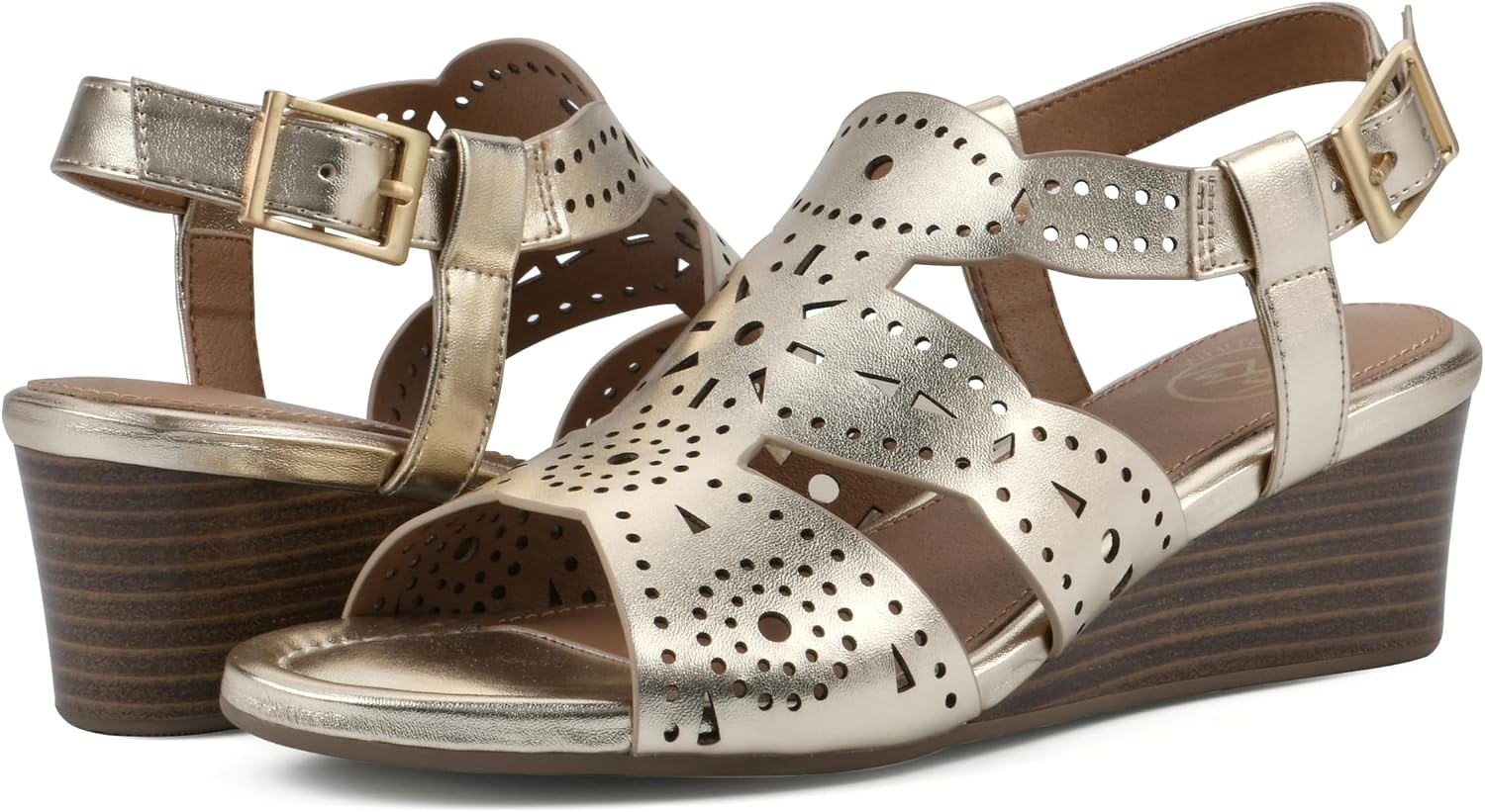 image:imageWHITE MOUNTAIN Womens Brush Up Wedge SandalGoldMetallicSmooth