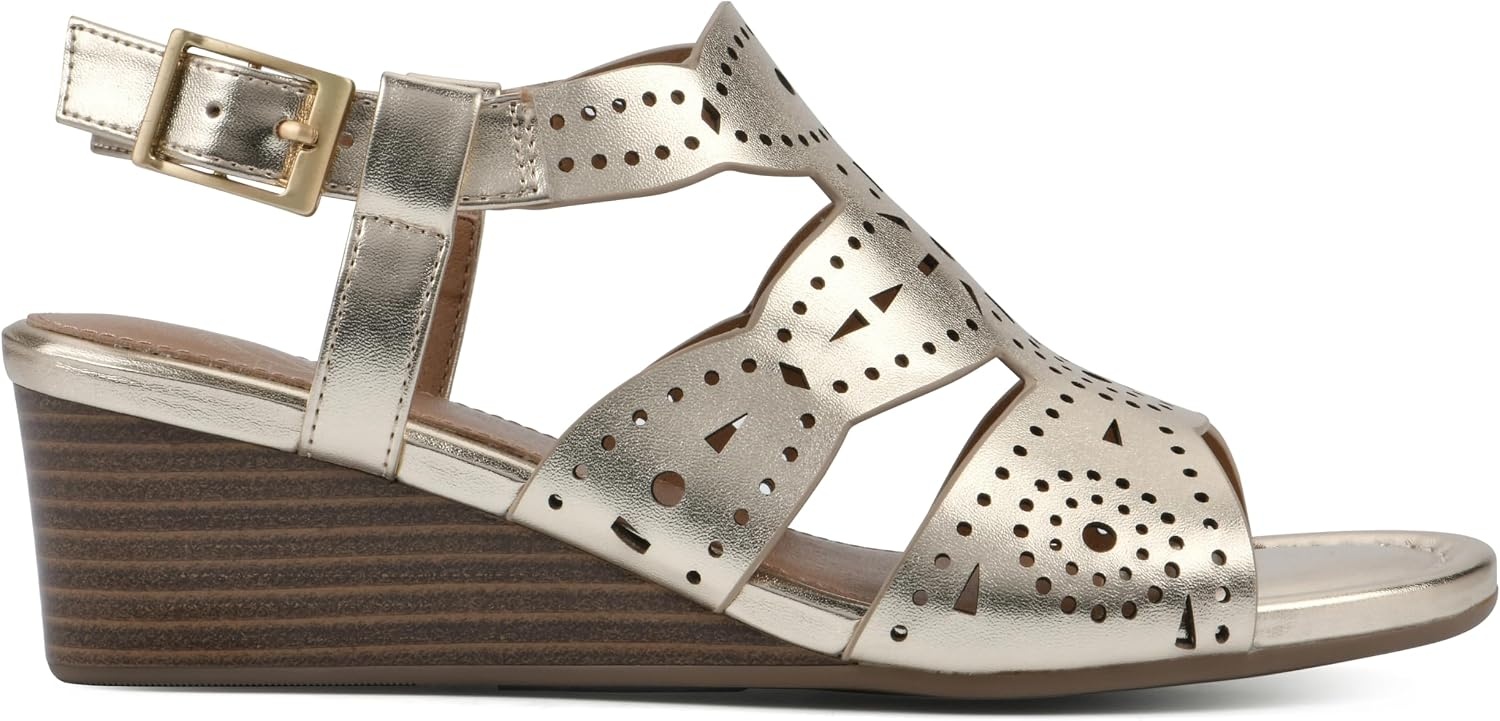 image:imageWHITE MOUNTAIN Womens Brush Up Wedge SandalGoldMetallicSmooth