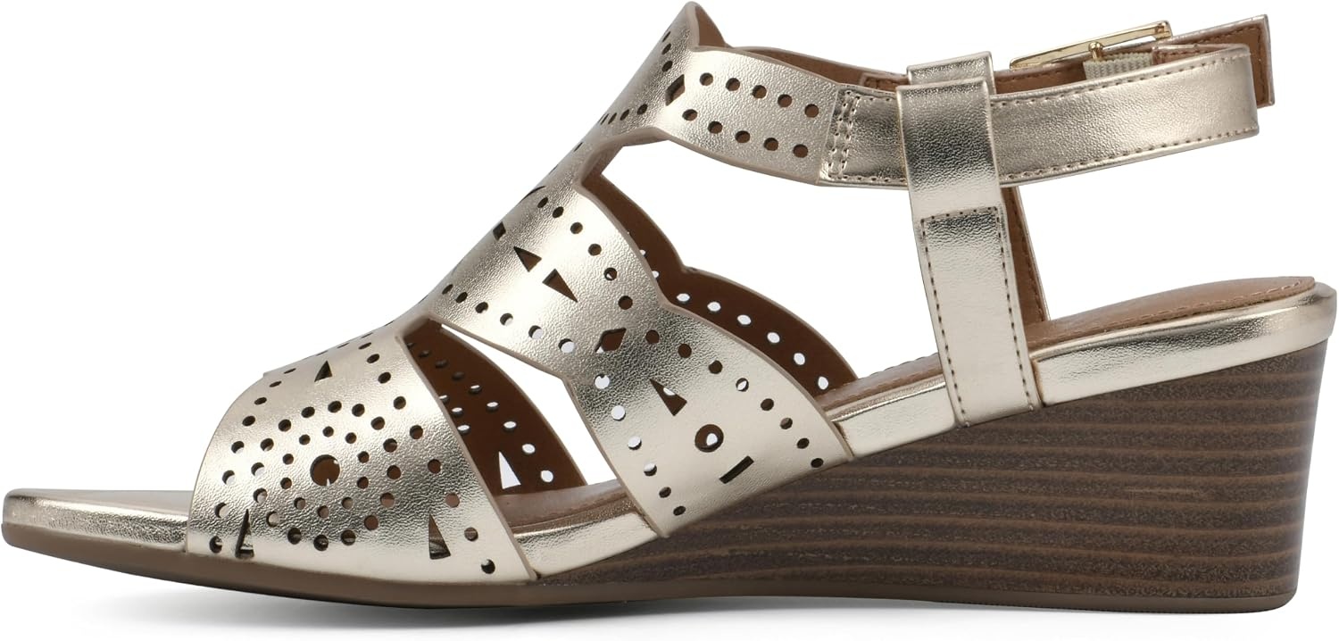 image:imageWHITE MOUNTAIN Womens Brush Up Wedge SandalGoldMetallicSmooth