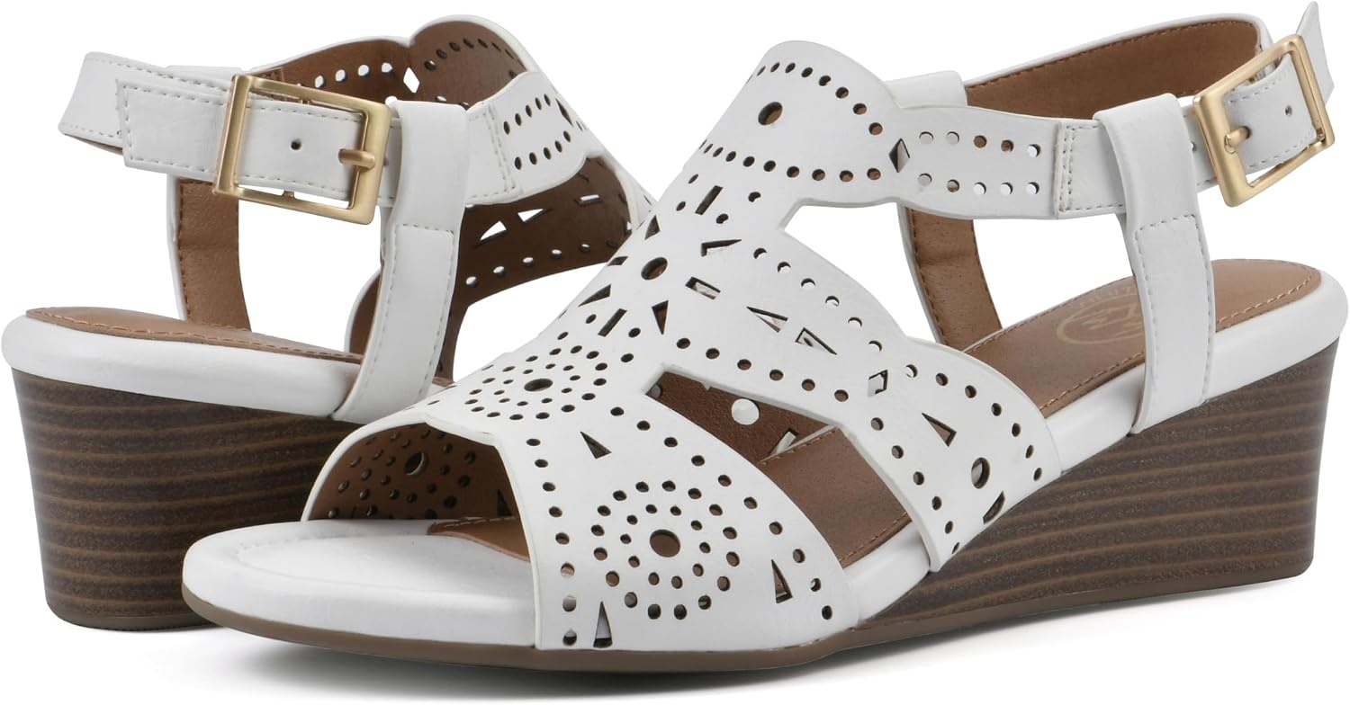 image:imageWHITE MOUNTAIN Womens Brush Up Wedge SandalWhiteBurnSmooth