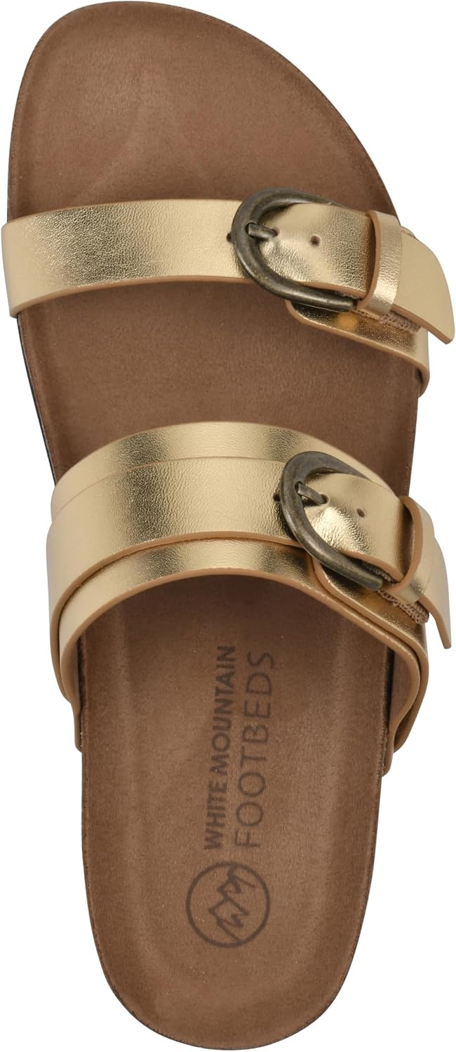 image:imageWHITE MOUNTAIN Womens Hardball DoubleBuckle Signature ComfortMolded Footbed SandalAntiqueGold Leather