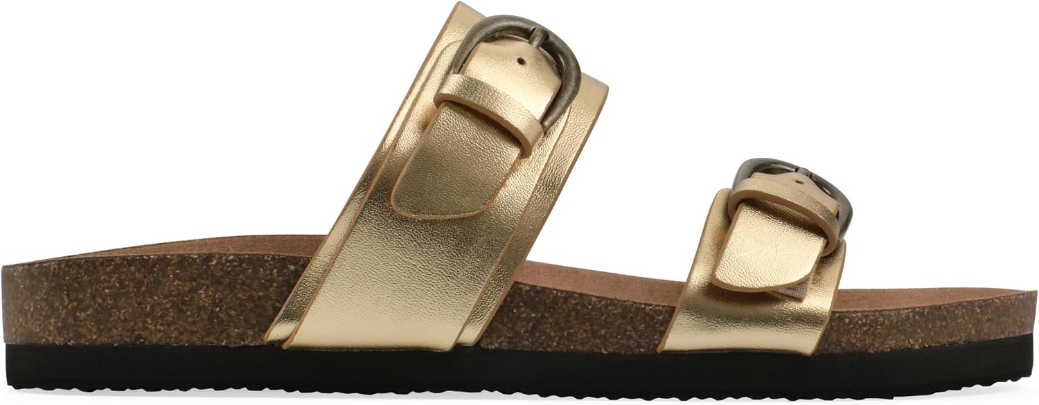 image:imageWHITE MOUNTAIN Womens Hardball DoubleBuckle Signature ComfortMolded Footbed SandalAntiqueGold Leather