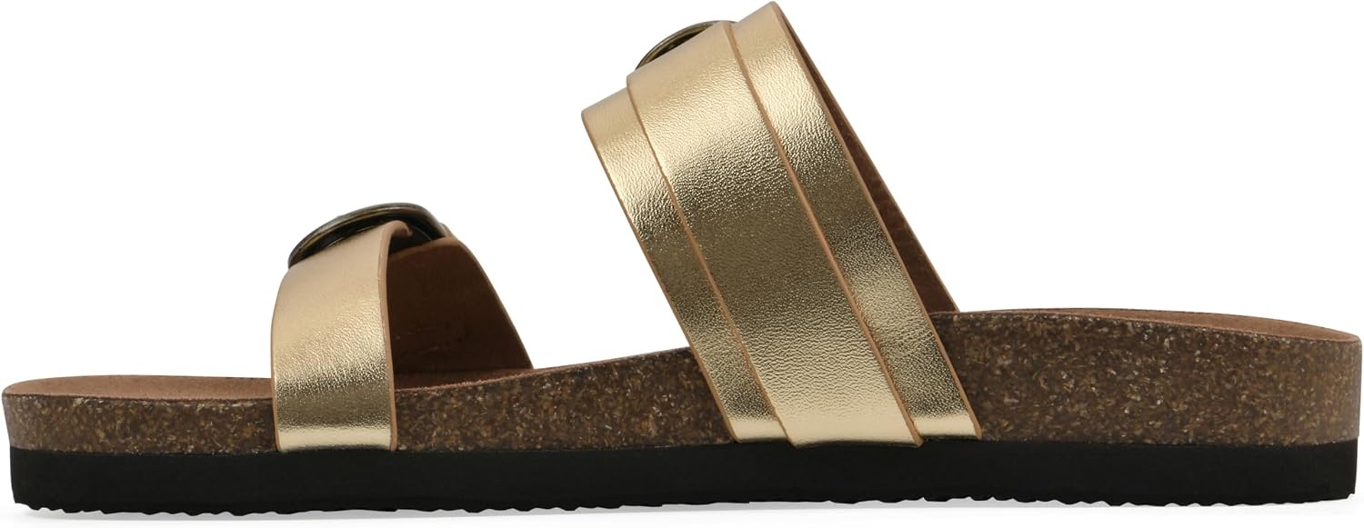 image:imageWHITE MOUNTAIN Womens Hardball DoubleBuckle Signature ComfortMolded Footbed SandalAntiqueGold Leather