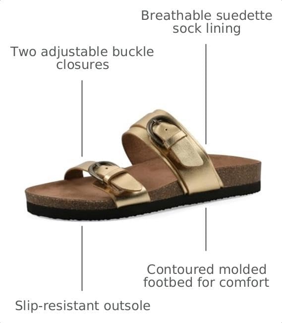 image:imageWHITE MOUNTAIN Womens Hardball DoubleBuckle Signature ComfortMolded Footbed SandalAntiqueGold Leather